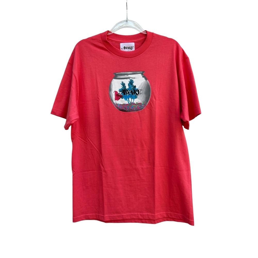 Awake New York Fish Bowl Tee Pink Peach Mens Large Streetwear Graphic T-Shirt